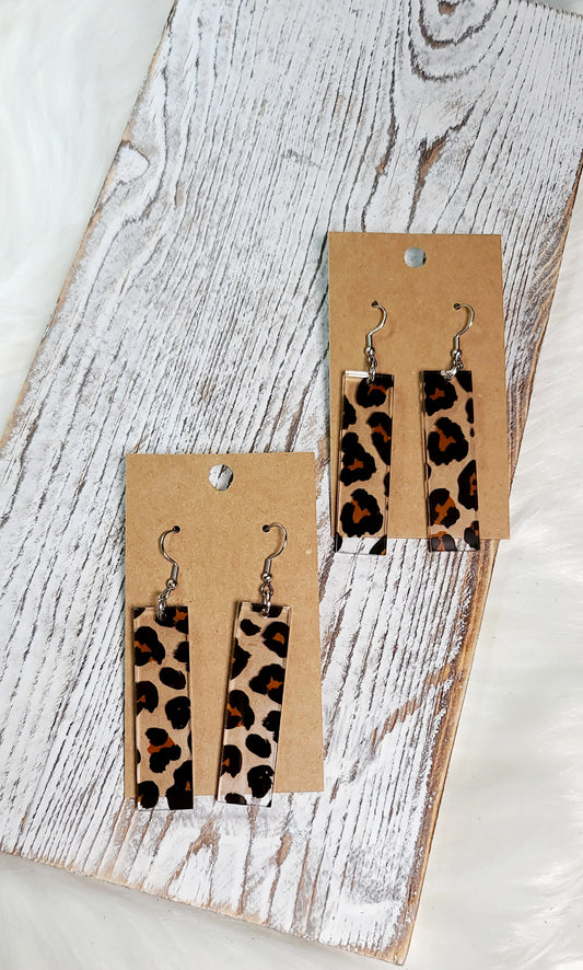 Clear Leopard Rectangle Bar Earrings