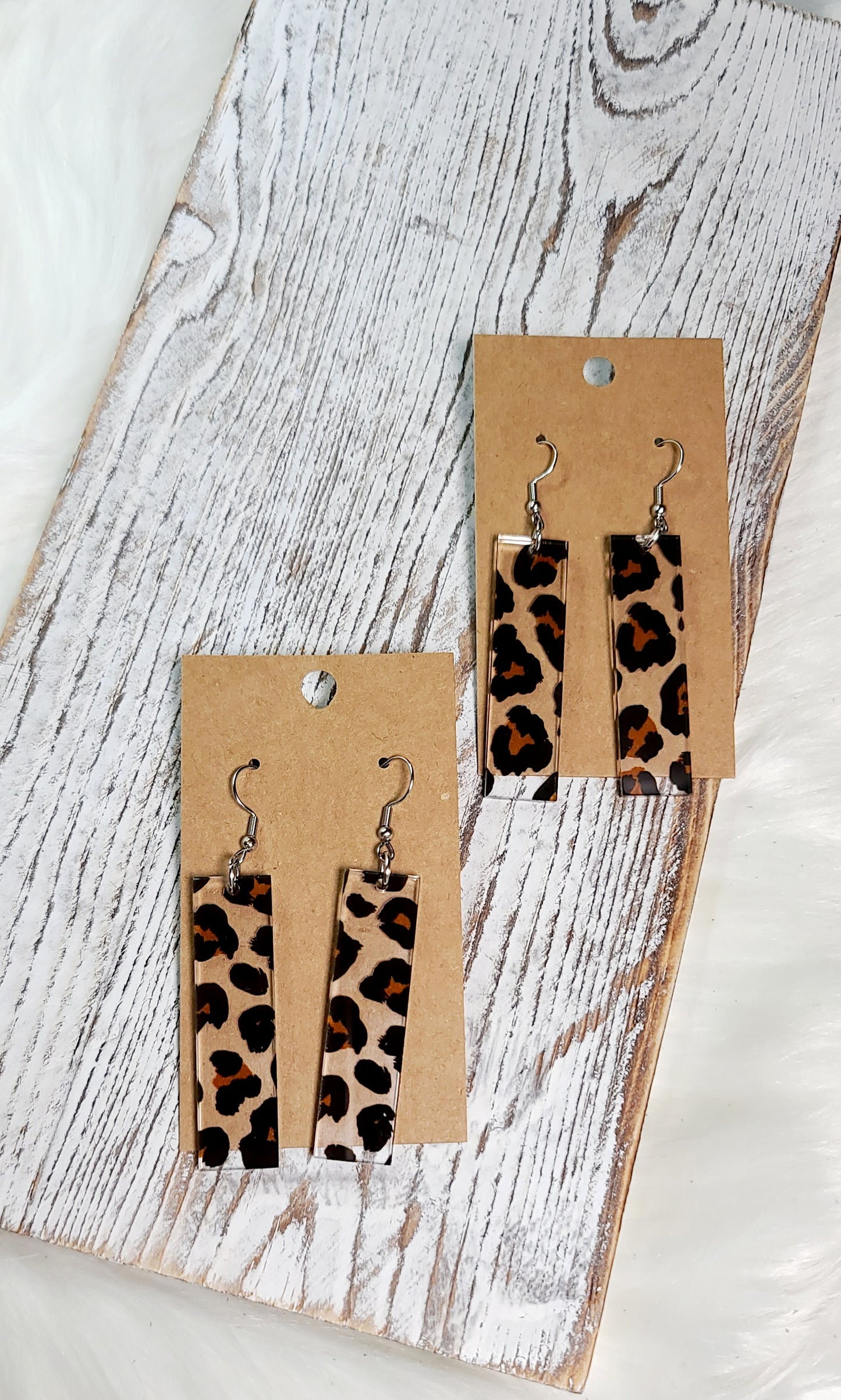 Clear Leopard Rectangle Bar Earrings