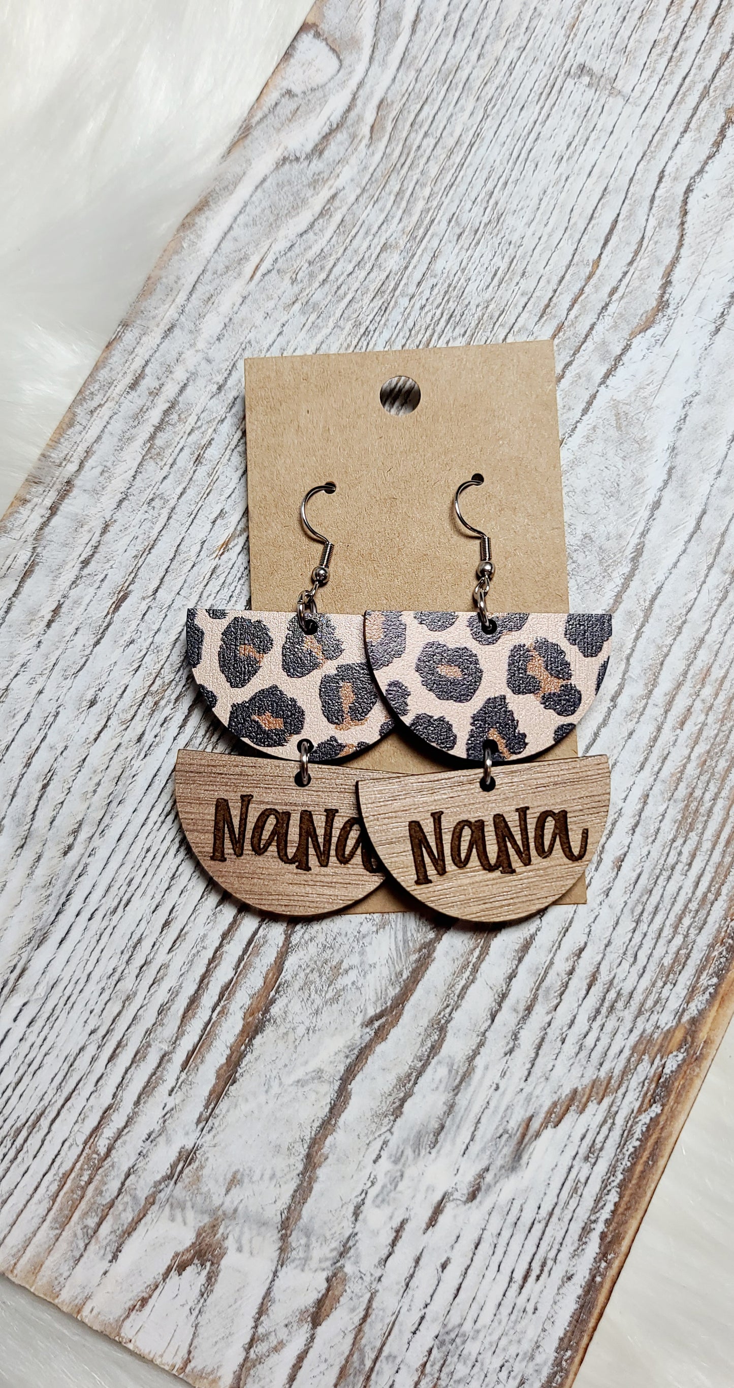 Leopard and Walnut Name Earrings