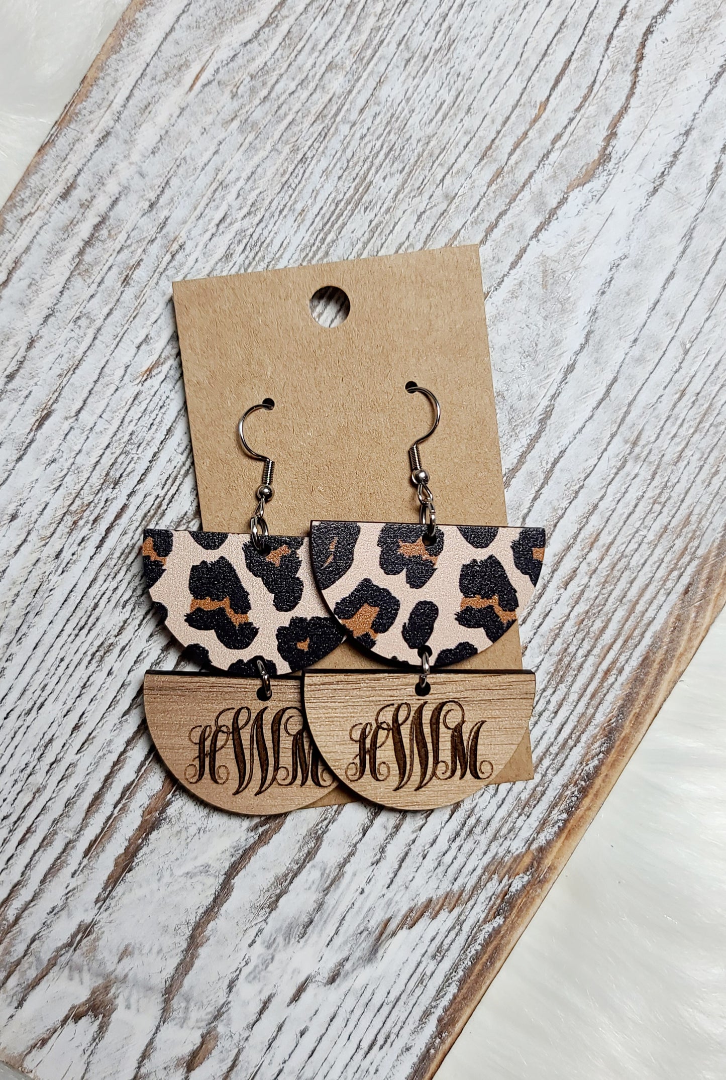 Leopard and Walnut Double Monogram Earrings