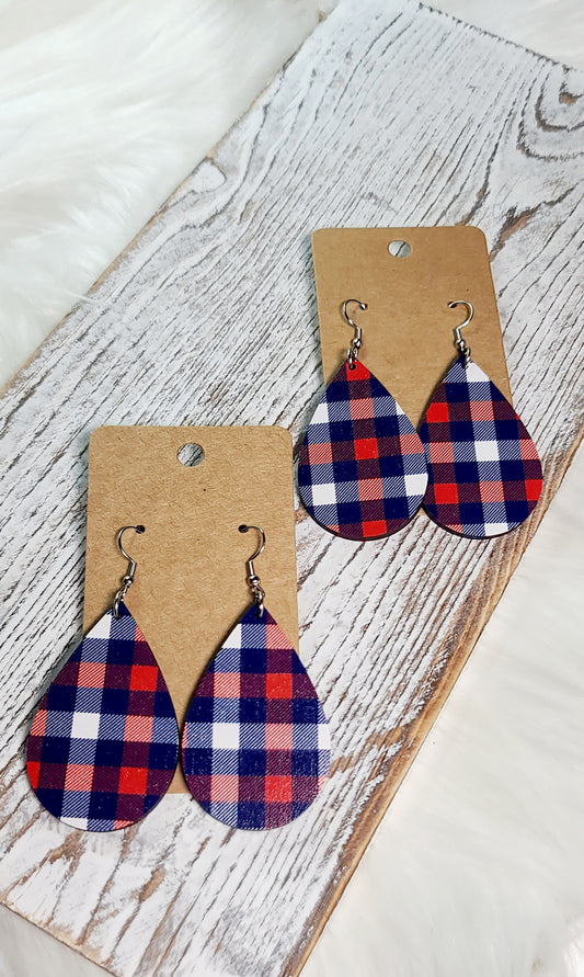 Patriotic Plaid Teardrop Earrings