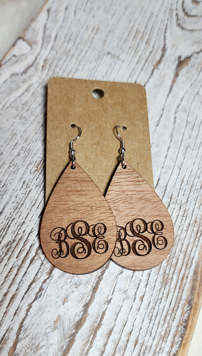 Sapele Monogram Teardrop Earrings