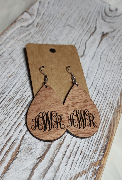 Sapele Monogram Teardrop Earrings