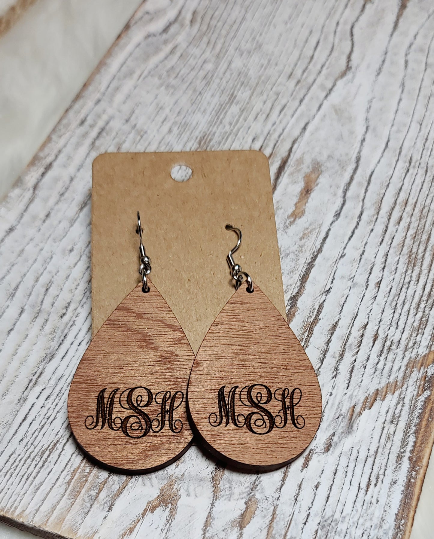 Sapele Monogram Teardrop Earrings