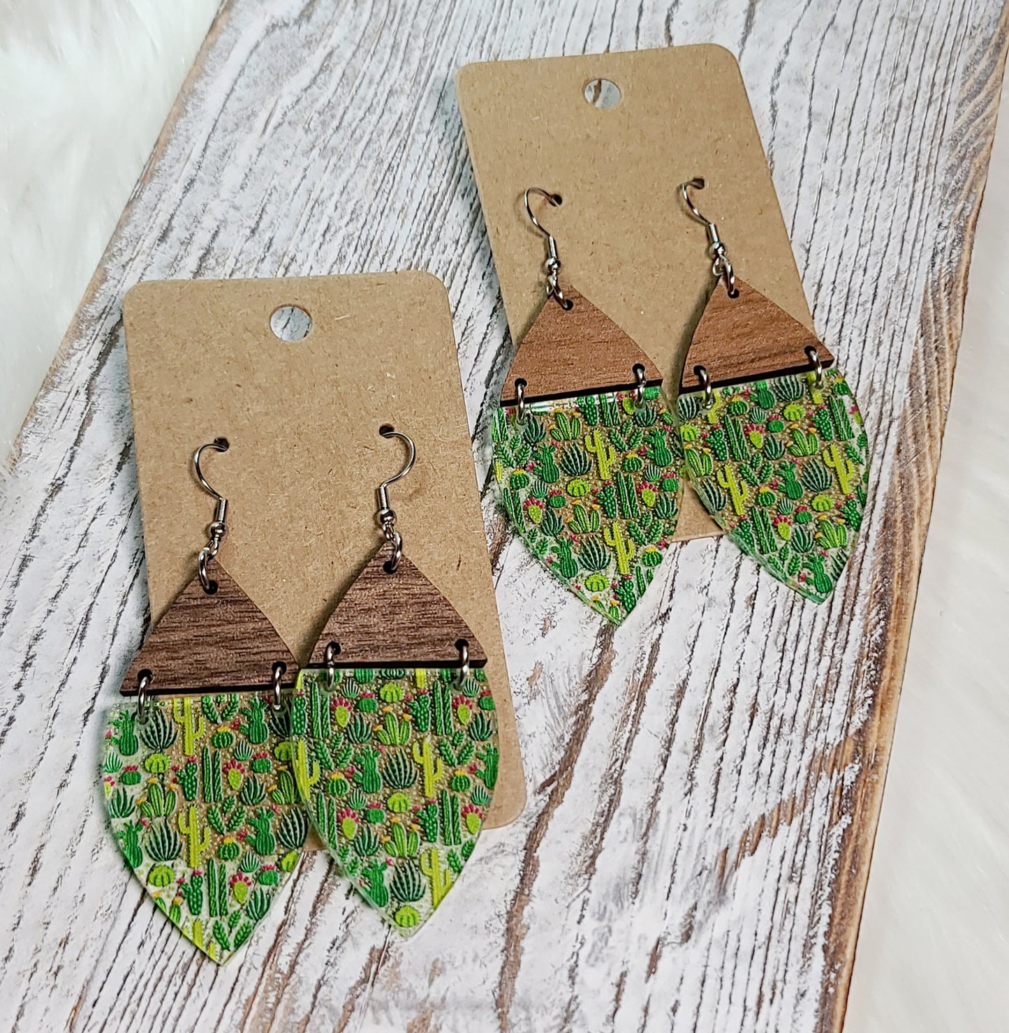 Walnut And Cactus Split Petal Earrings