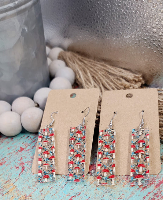 Mushroom Rectangle Bar Earrings