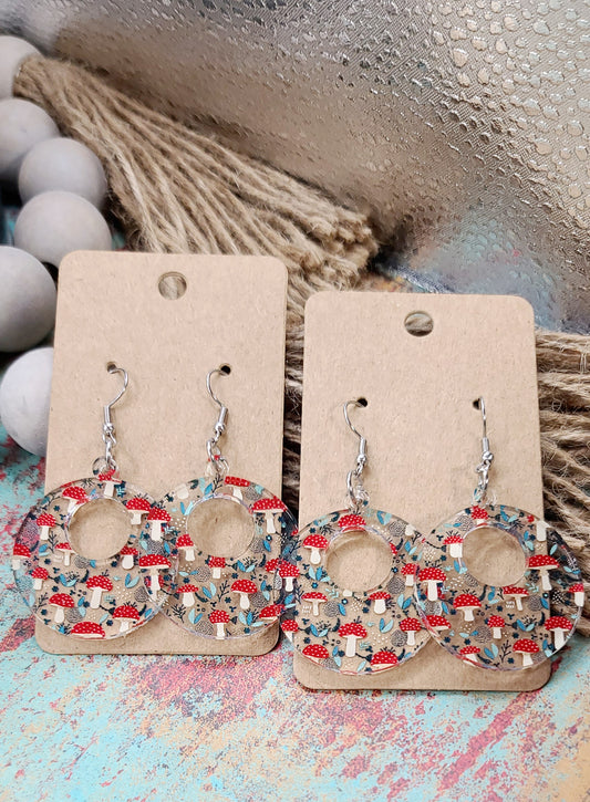 Mushroom Retro Circle Earrings