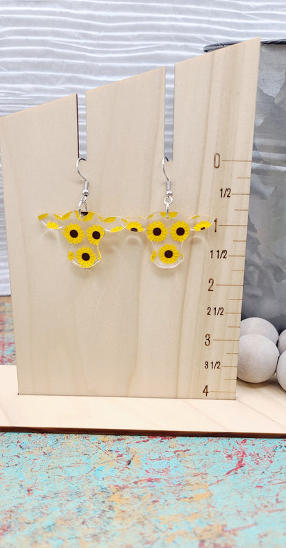 Sunflower Cow Head Earrings