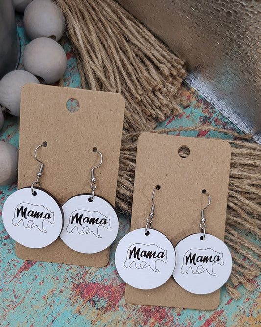 White Mama Bear Earrings