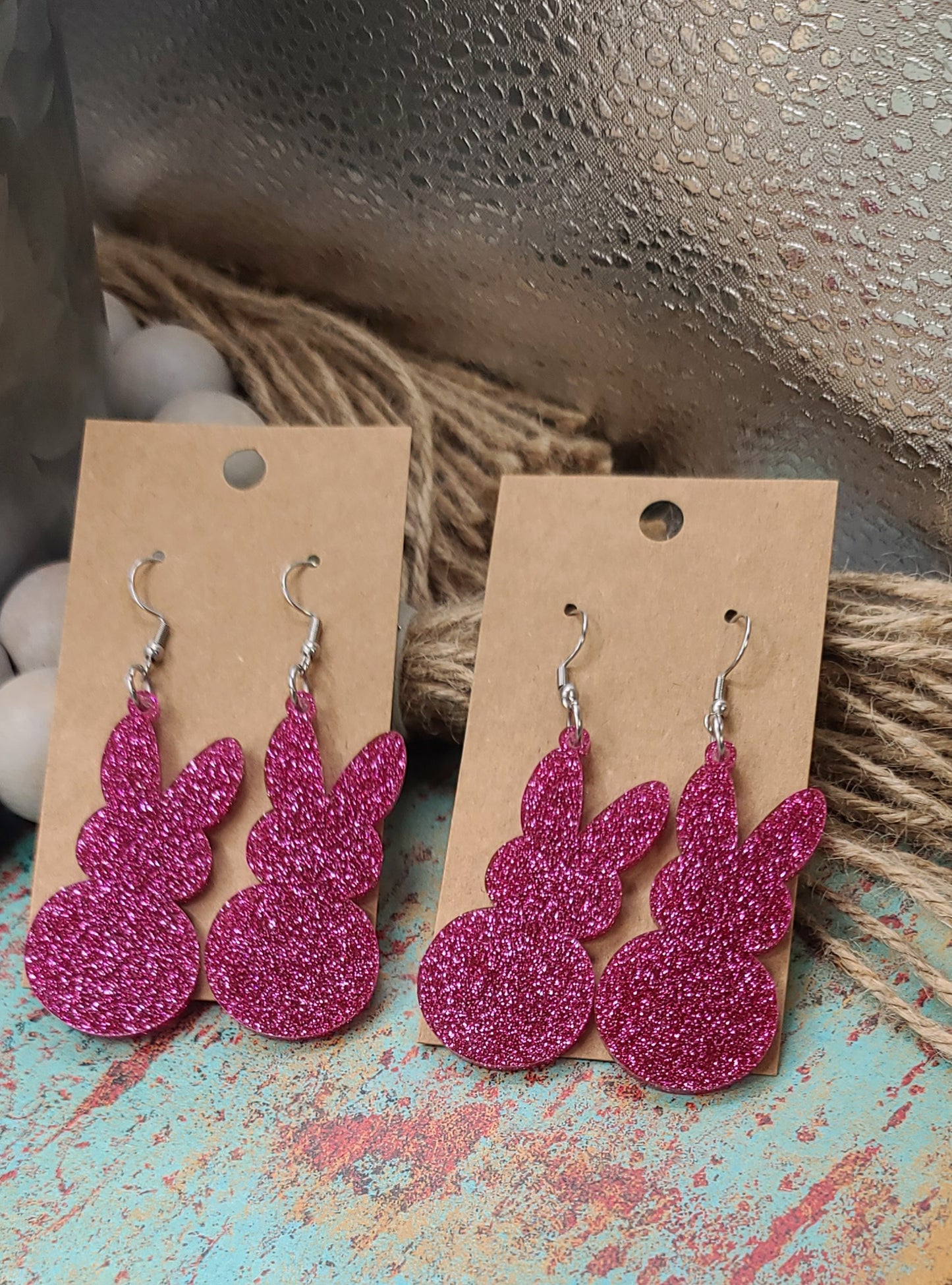 Pink Glitter Bunny Earrings