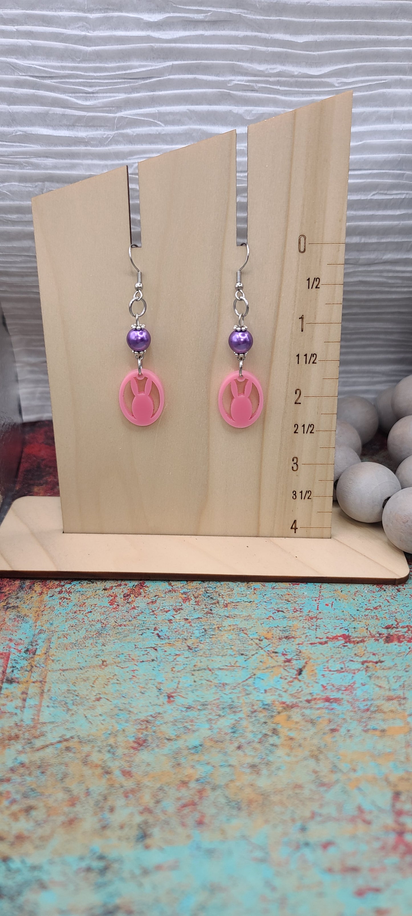 Faux Pearl Purple/Pink Bunny Earrings