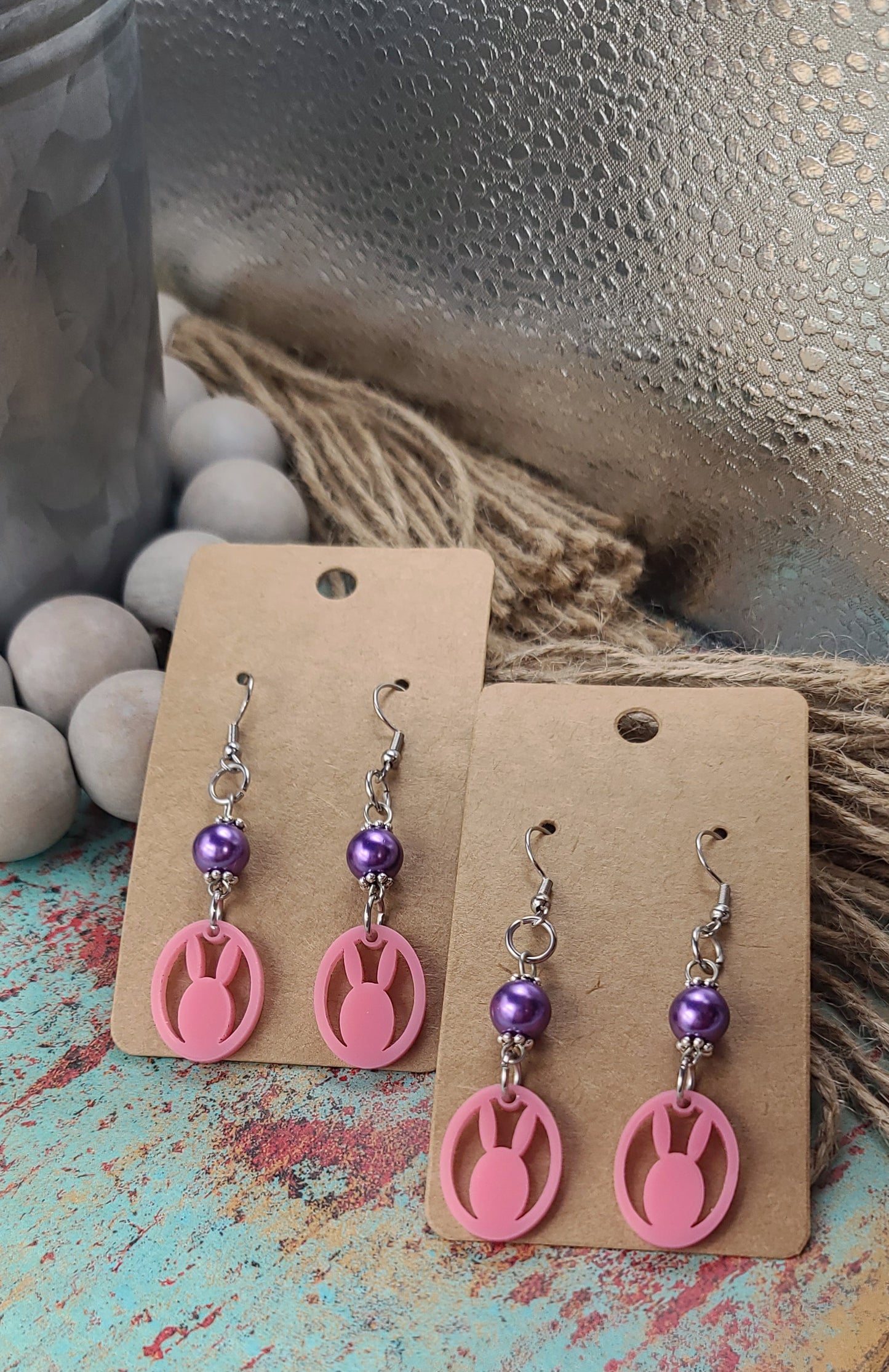 Faux Pearl Purple/Pink Bunny Earrings