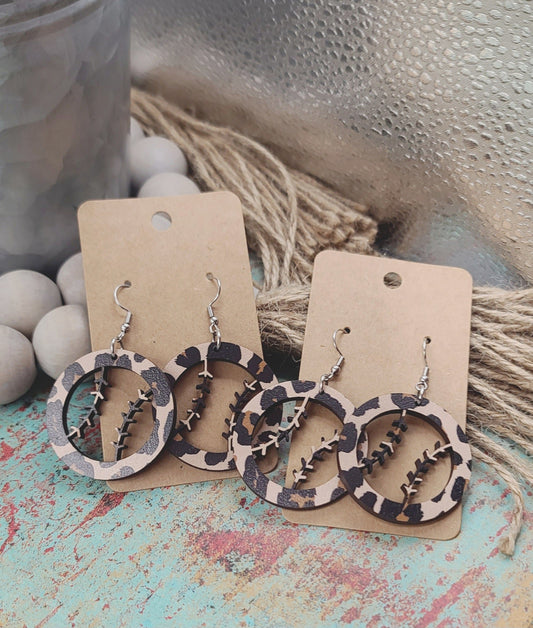 Leopard Baseball Earrings