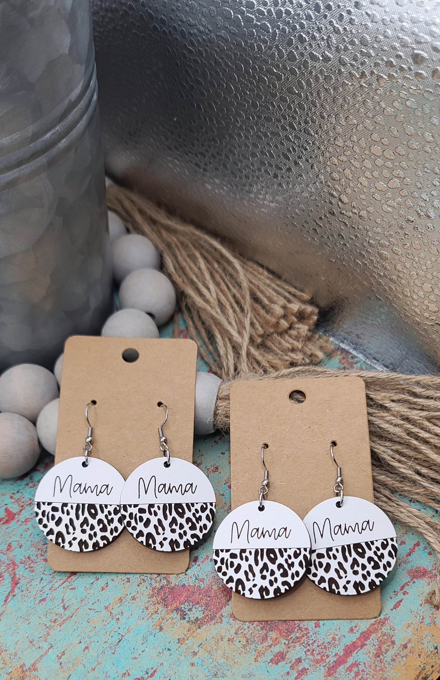 Personalized White Leopard Circle Earrings