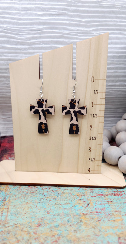 Leopard Cross Earrings