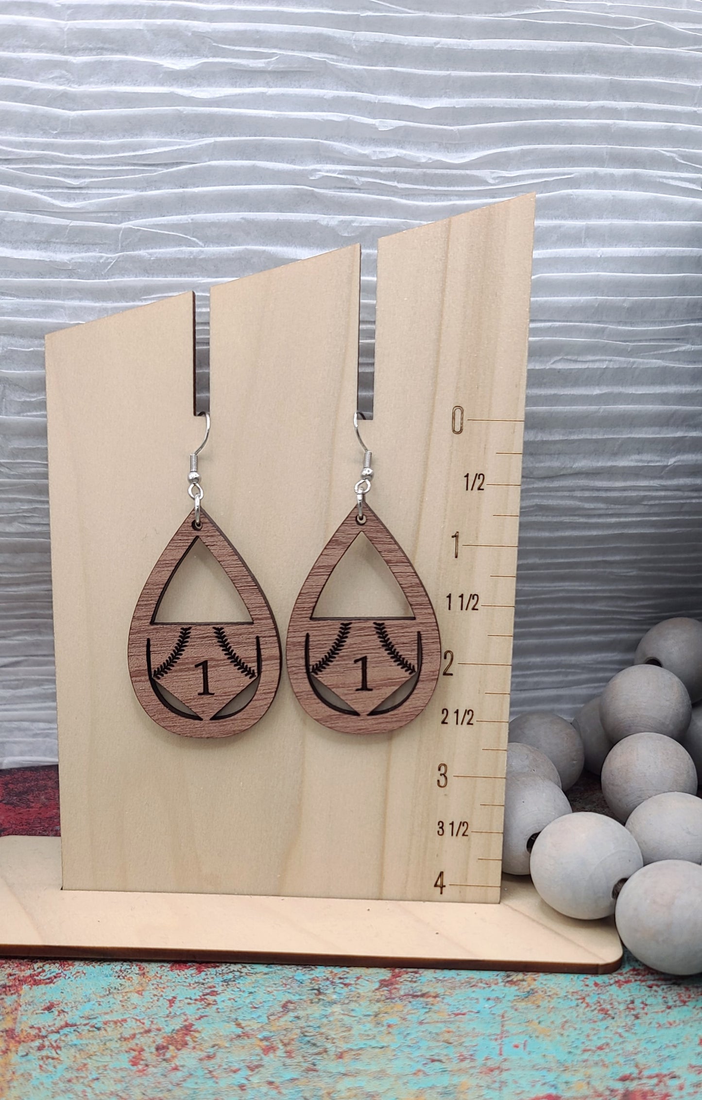 Baseball Number Teardrop Earrings