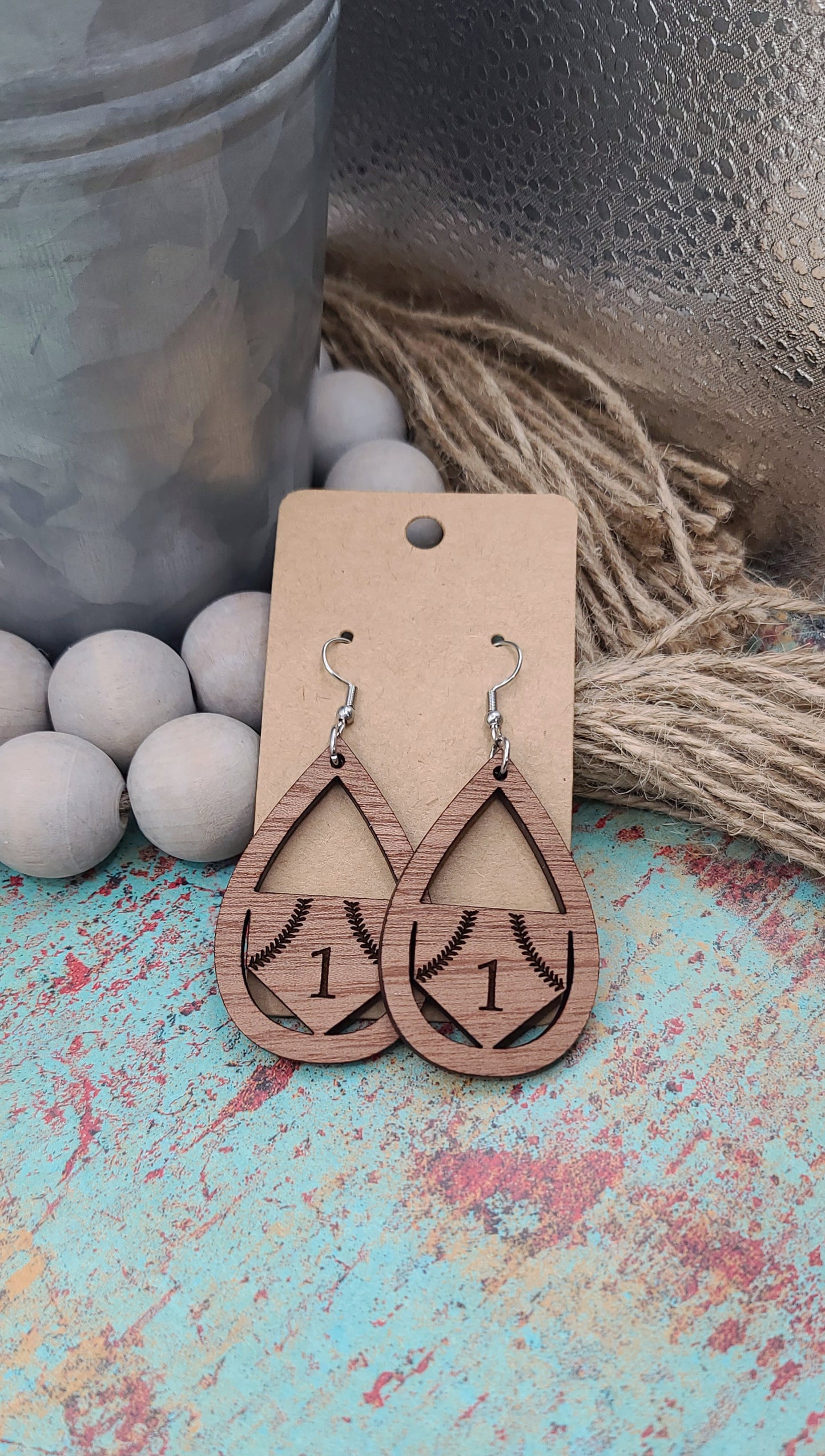 Baseball Number Teardrop Earrings