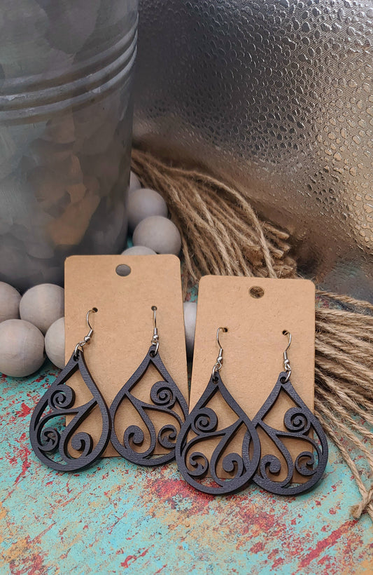 Black Swirl Teardrop Earrings