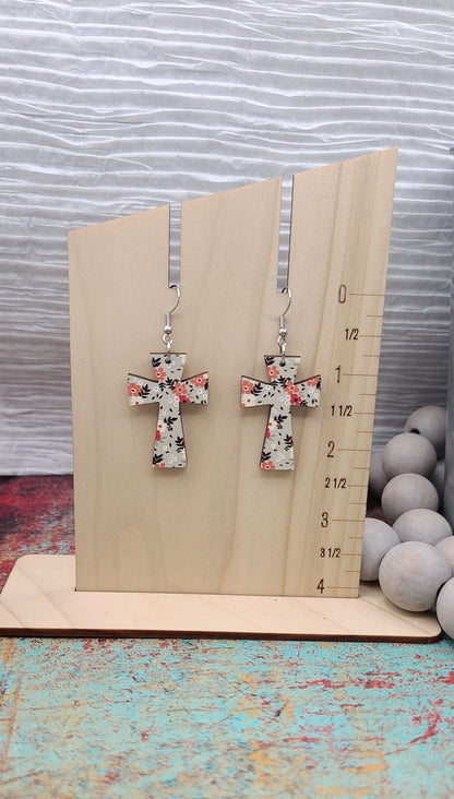 Vintage Floral Cross Earrings
