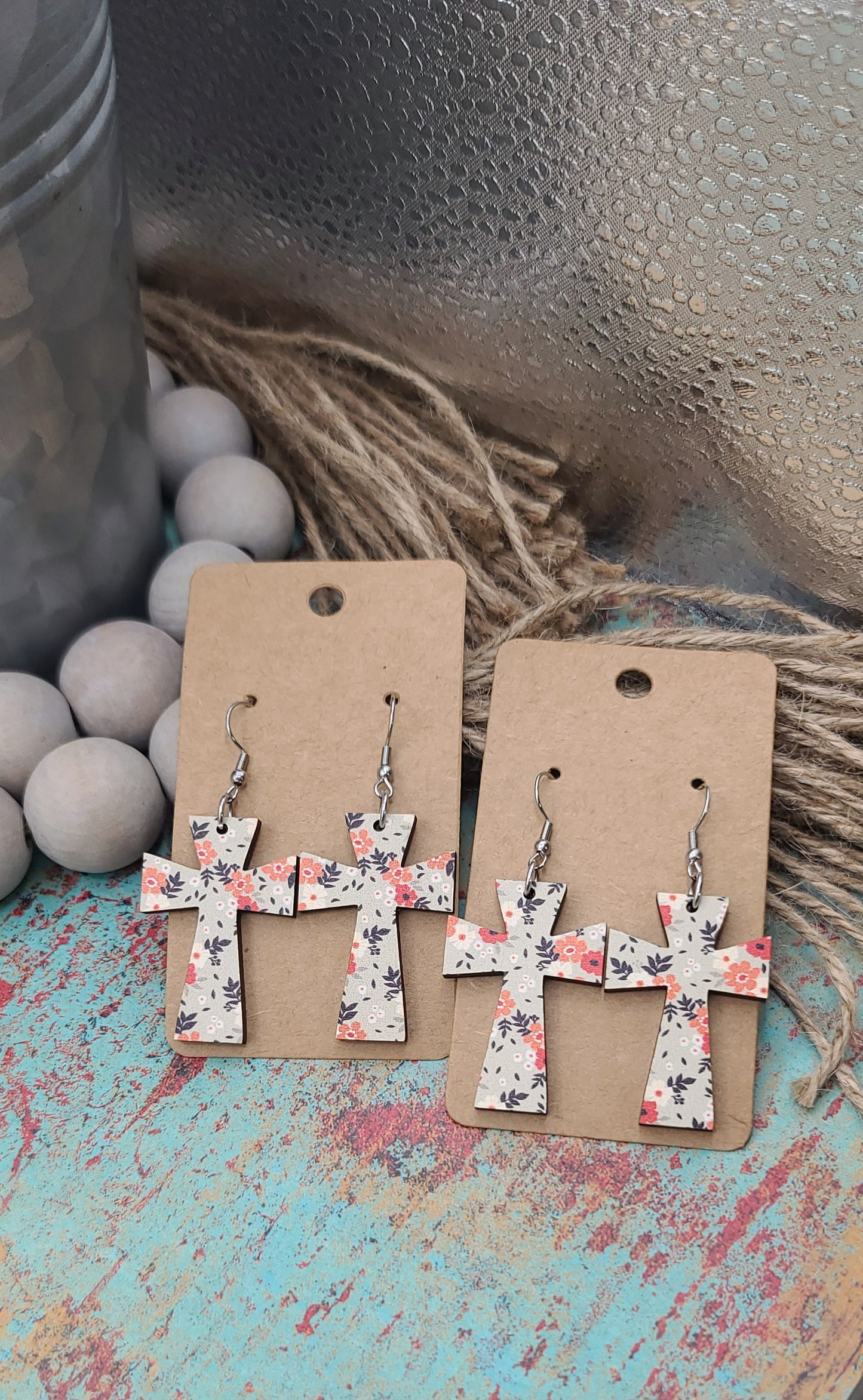 Vintage Floral Cross Earrings