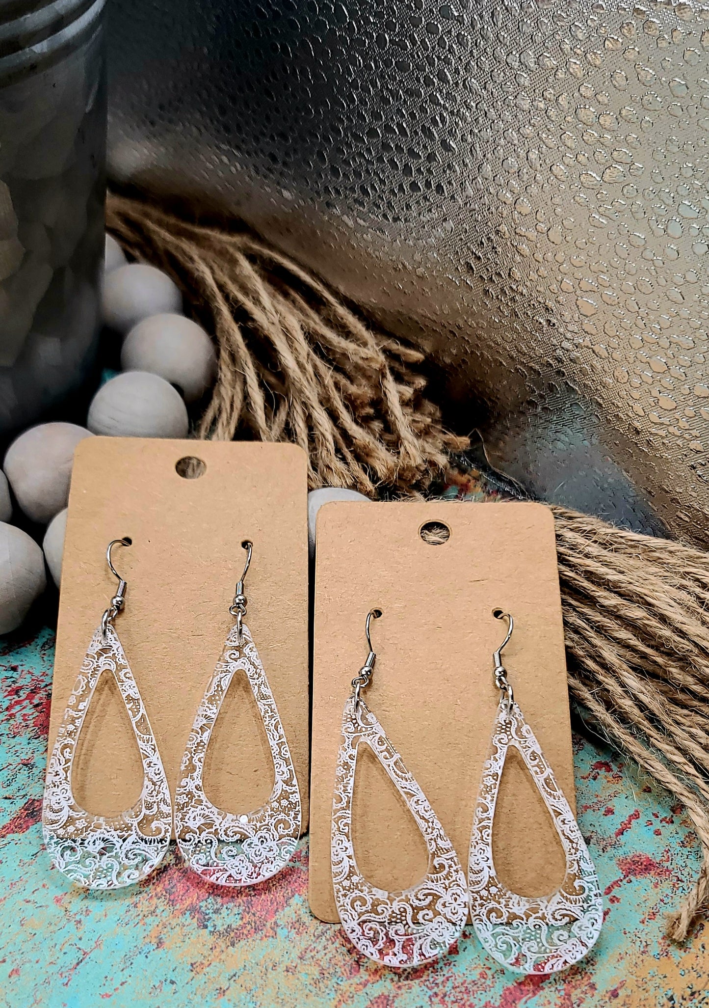 White Lace Cutout Drop Earrings