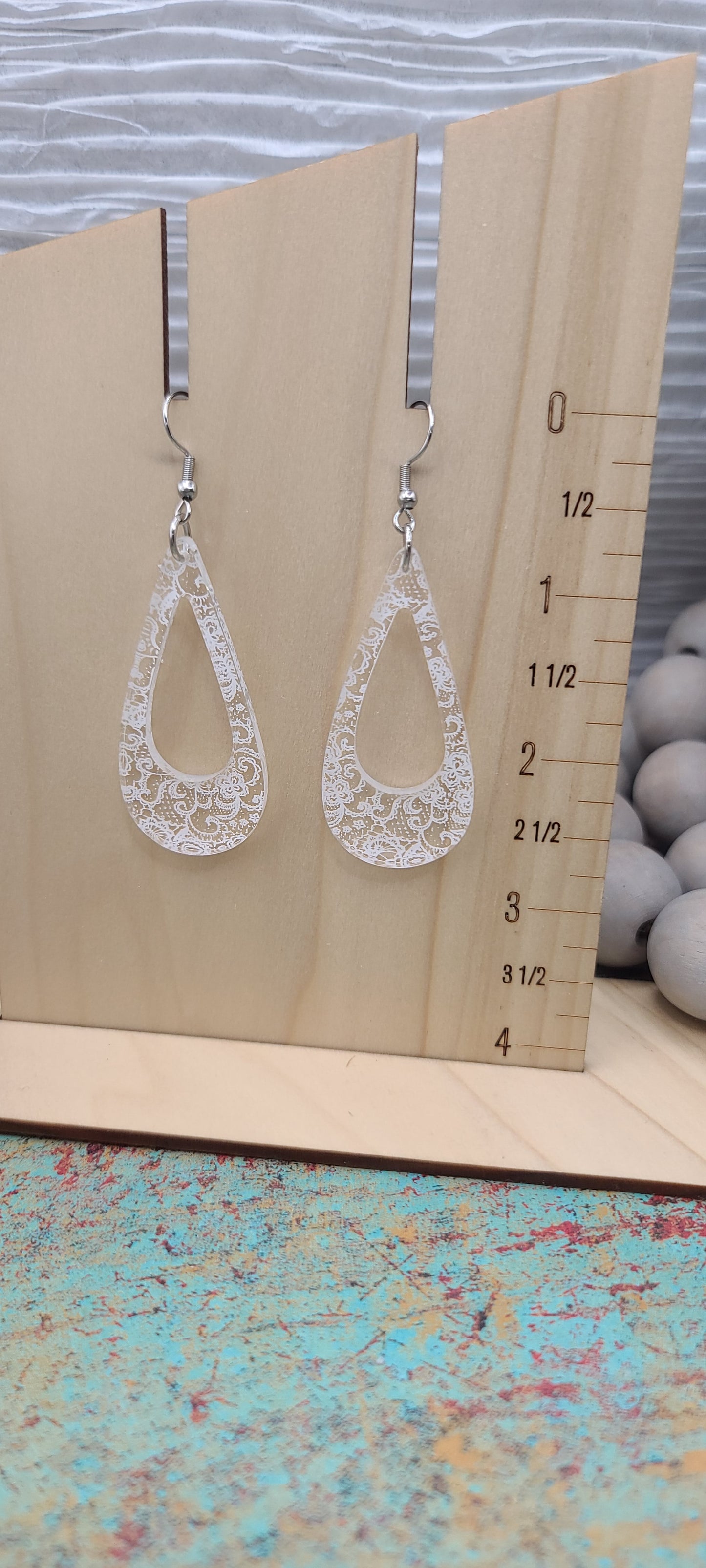 White Lace Cutout Drop Earrings