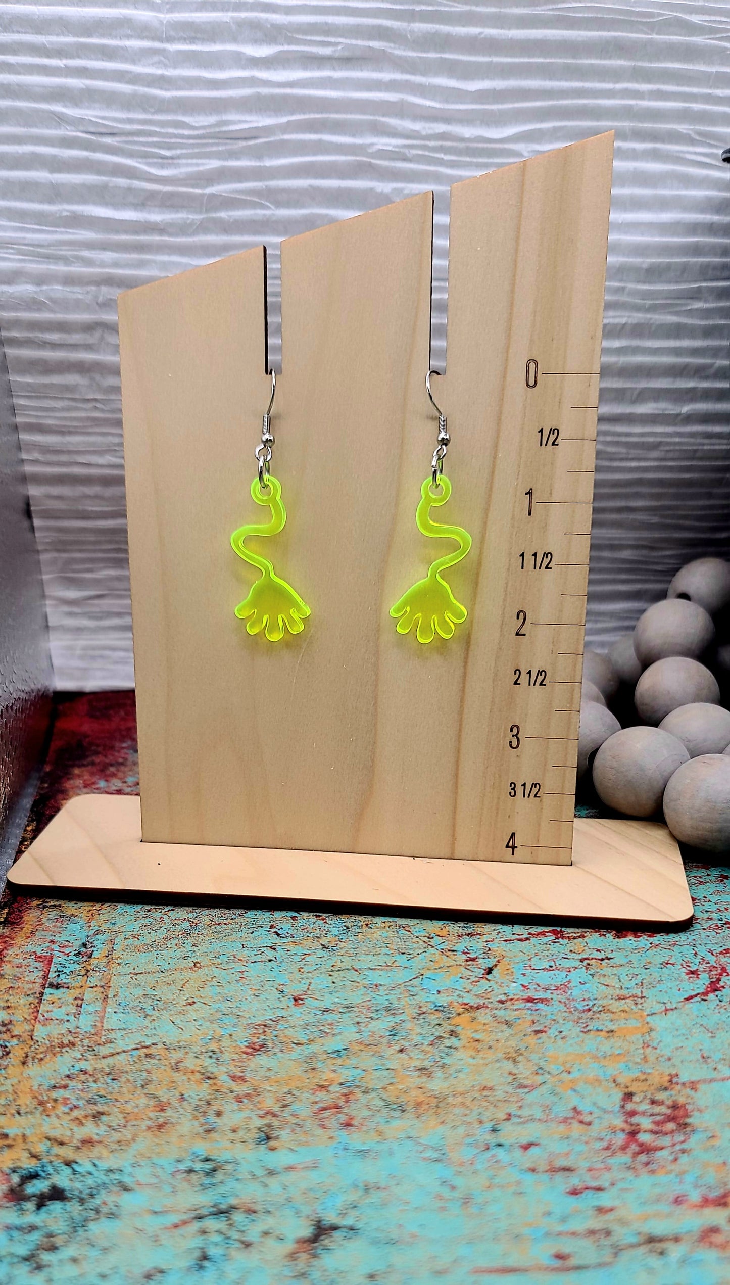 Fluorescent Yellow Slappy Hand Earrings