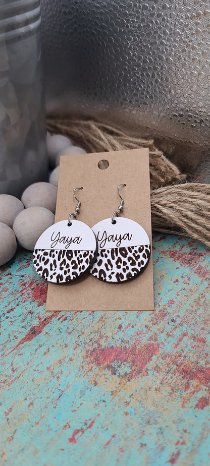 Personalized White Leopard Circle Earrings