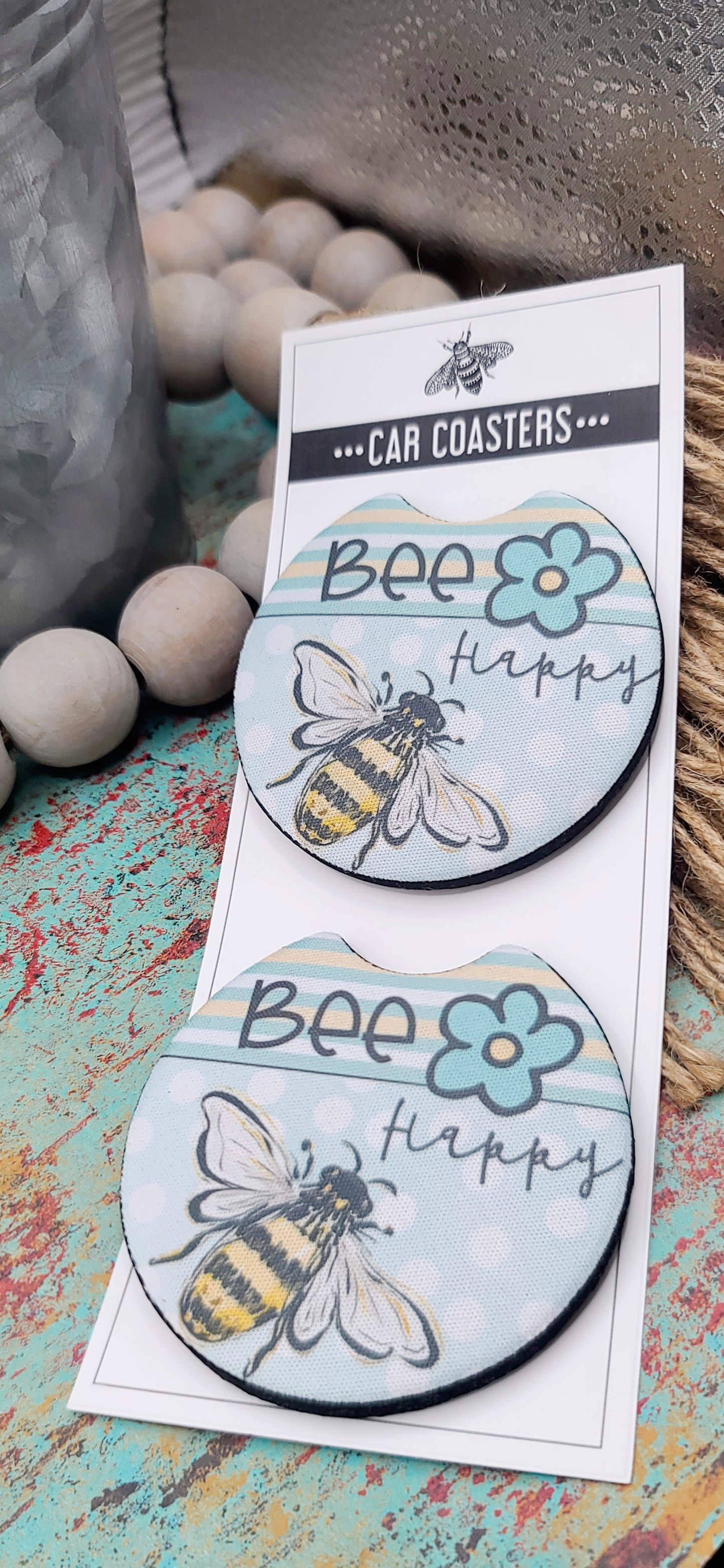 Bee Happy Car Coasters